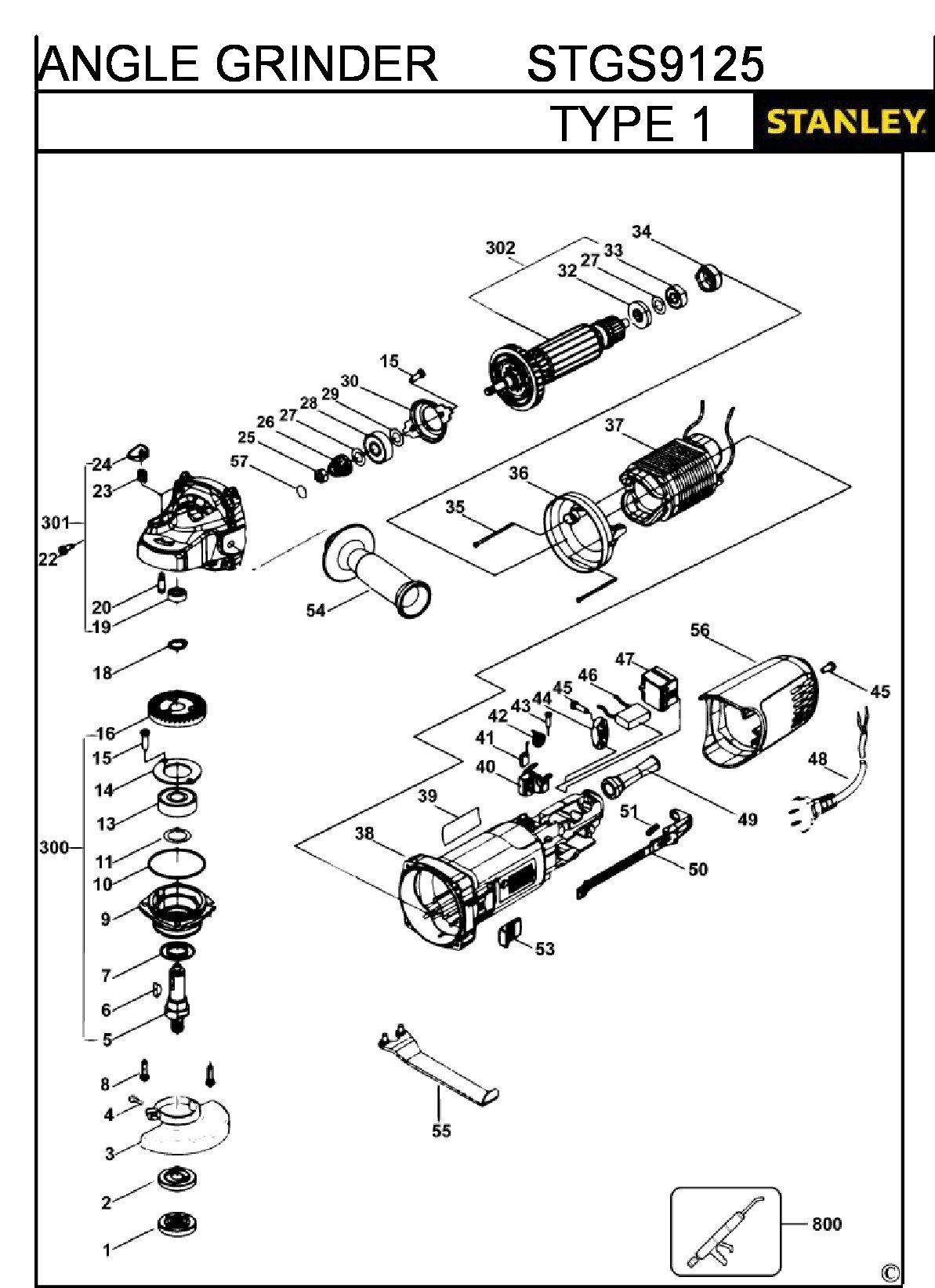 ЗАПЧАСТИ ДЛЯ МАШИНЫ ШЛИФОВАЛЬНОЙ УГЛОВОЙ ЭЛЕКТРИЧЕСКОЙ STANLEY STGS9125 TYPE 1