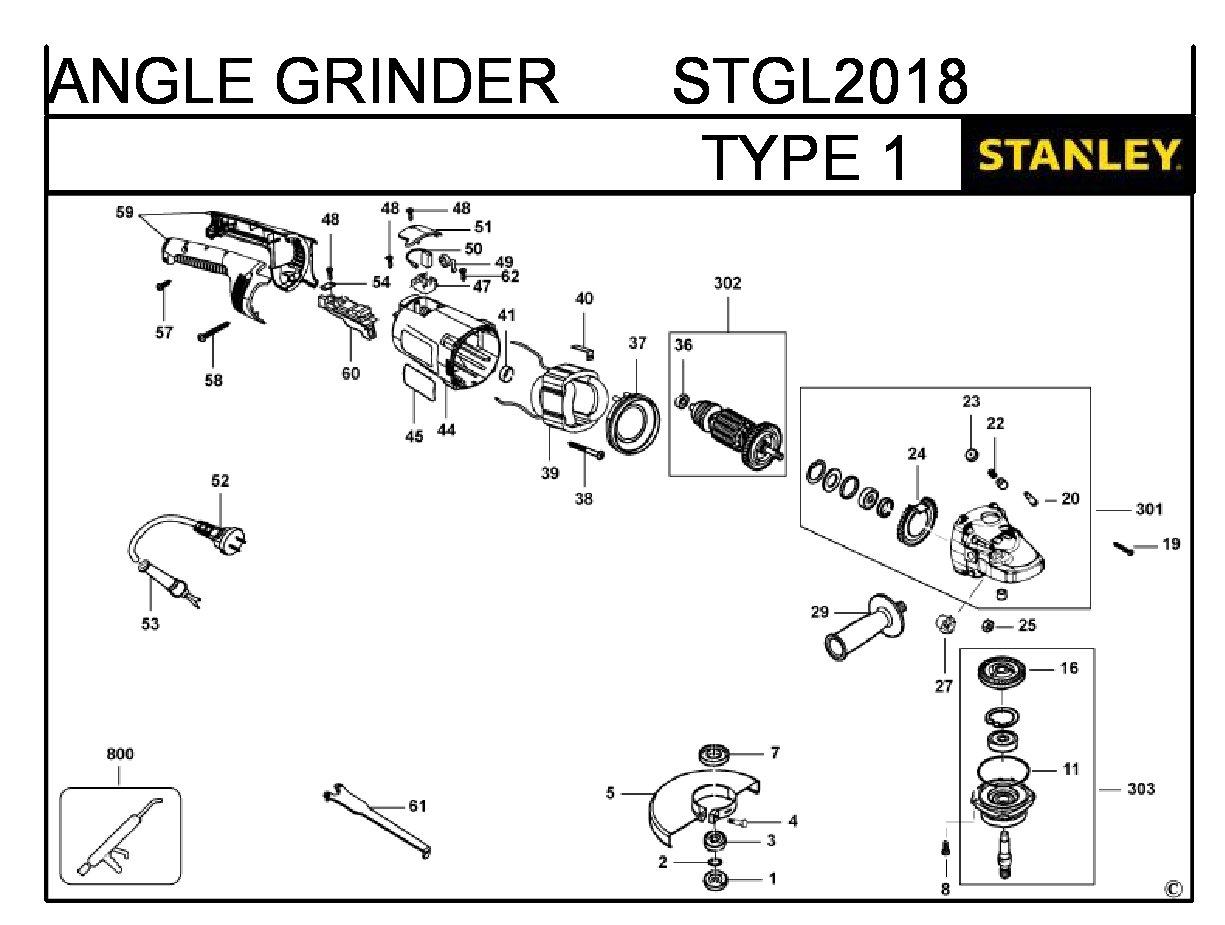 ЗАПЧАСТИ ДЛЯ МАШИНЫ ШЛИФОВАЛЬНОЙ УГЛОВОЙ ЭЛЕКТРИЧЕСКОЙ STANLEY STGL2018 TYPE 1