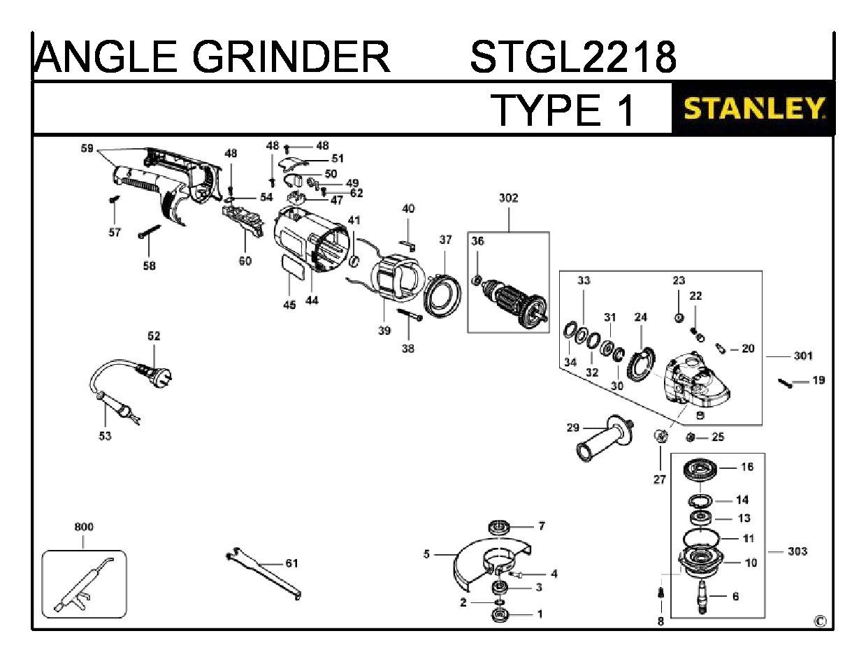 ЗАПЧАСТИ ДЛЯ МАШИНЫ ШЛИФОВАЛЬНОЙ УГЛОВОЙ ЭЛЕКТРИЧЕСКОЙ STANLEY STGL2218 TYPE 1