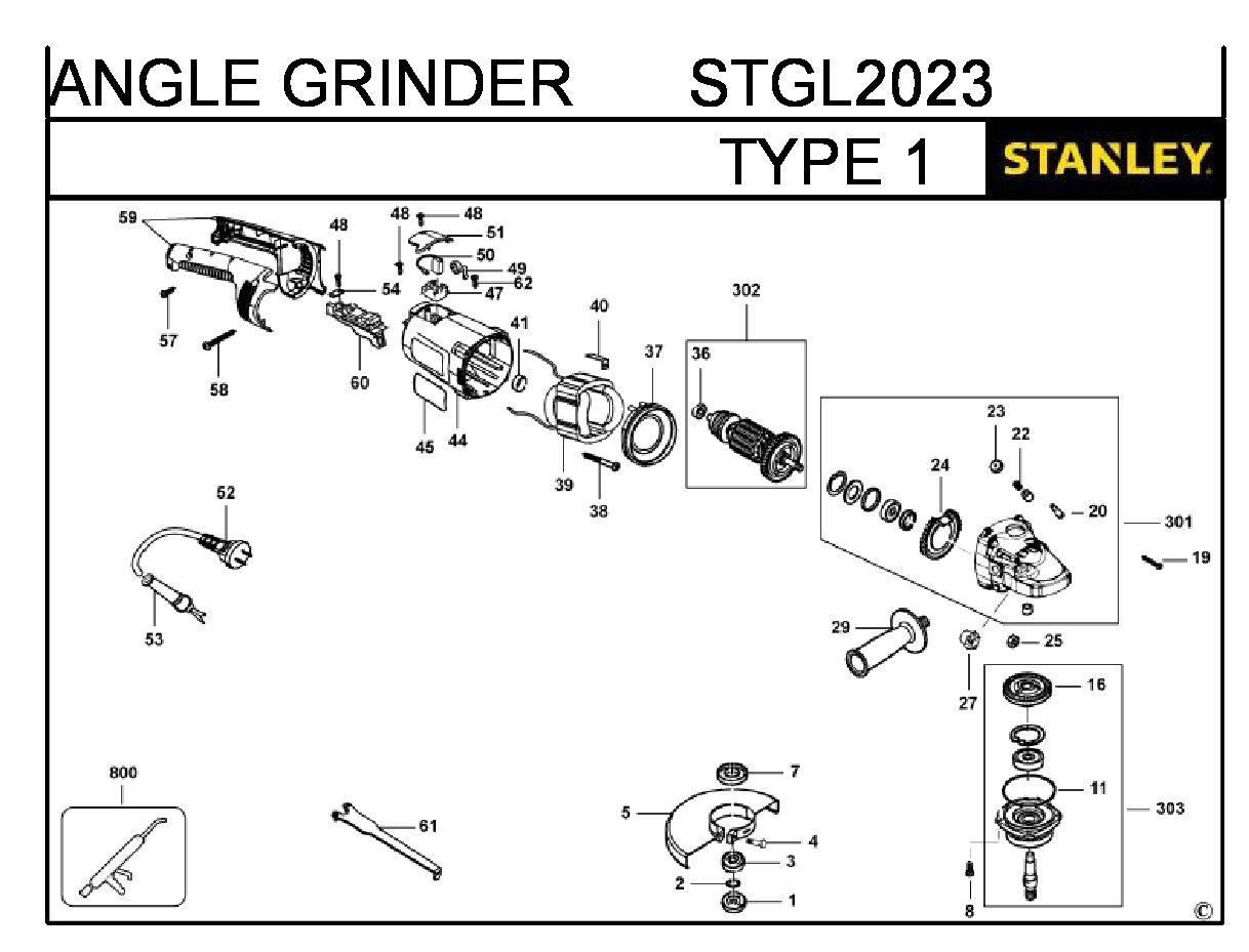 ЗАПЧАСТИ ДЛЯ МАШИНЫ ШЛИФОВАЛЬНОЙ УГЛОВОЙ ЭЛЕКТРИЧЕСКОЙ STANLEY STGL2023 TYPE 1