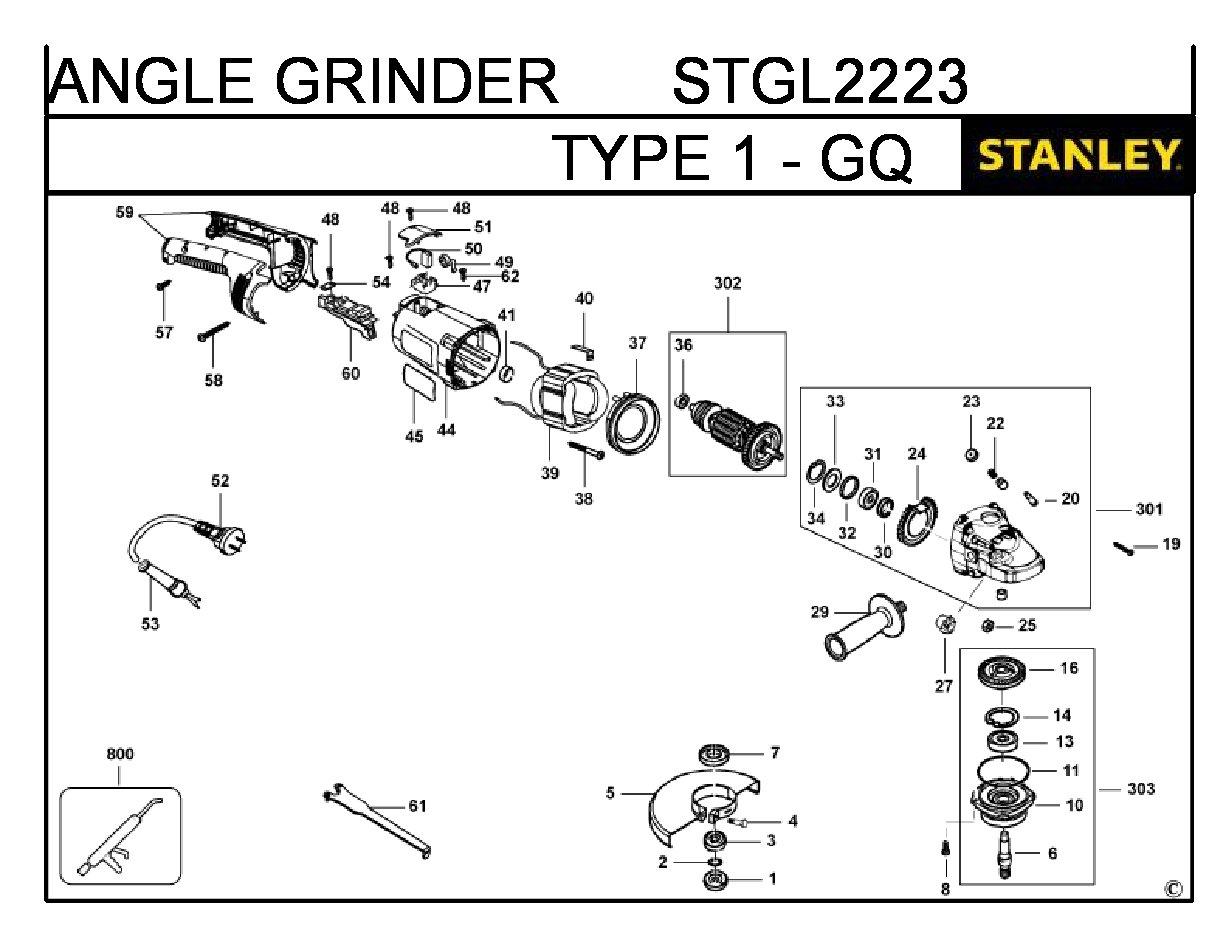 ЗАПЧАСТИ ДЛЯ МАШИНЫ ШЛИФОВАЛЬНОЙ УГЛОВОЙ ЭЛЕКТРИЧЕСКОЙ STANLEY STGL2223 TYPE 1 - GQ