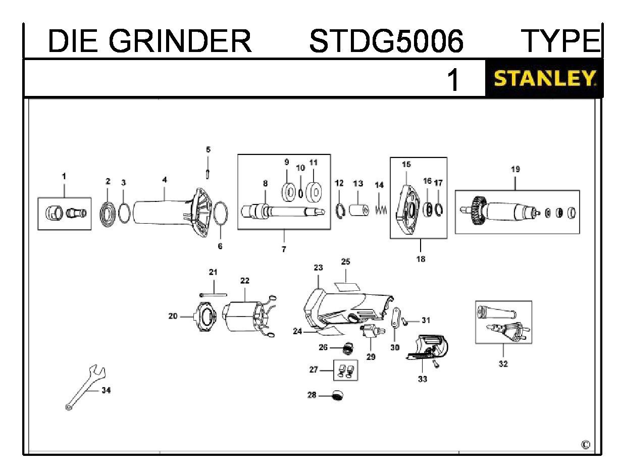 ЗАПЧАСТИ ДЛЯ МАШИНЫ ШЛИФОВАЛЬНОЙ ПРЯМОЙ ЭЛЕКТРИЧЕСКОЙ STANLEY STDG5006 TYPE 1