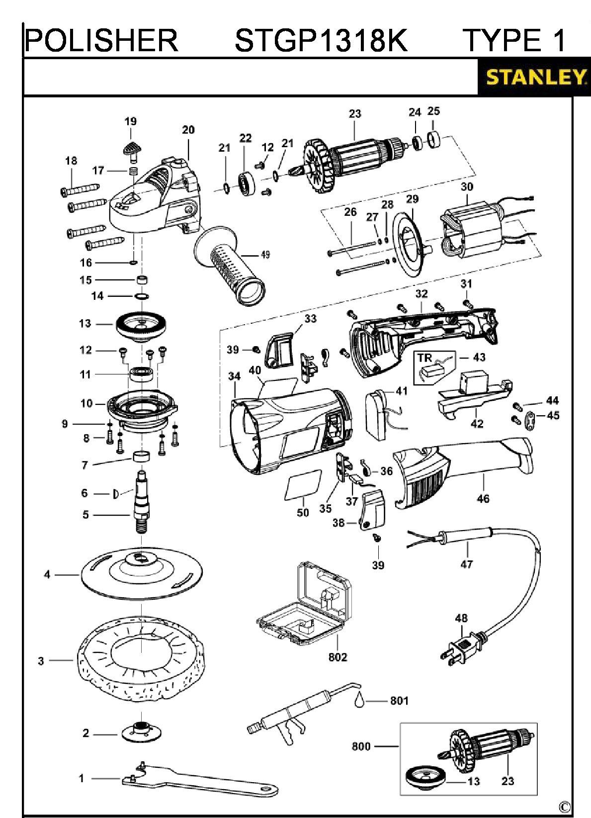 ЗАПЧАСТИ ДЛЯ МАШИНЫ ПОЛИРОВАЛЬНОЙ ЭЛЕКТРИЧЕСКОЙ STANLEY STGP1318K TYPE 1