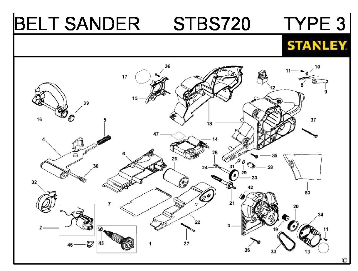 ЗАПЧАСТИ ДЛЯ МАШИНЫ ШЛИФОВАЛЬНОЙ ЛЕНТОЧНОЙ ЭЛЕКТРИЧЕСКОЙ STANLEY STBS720 TYPE 3