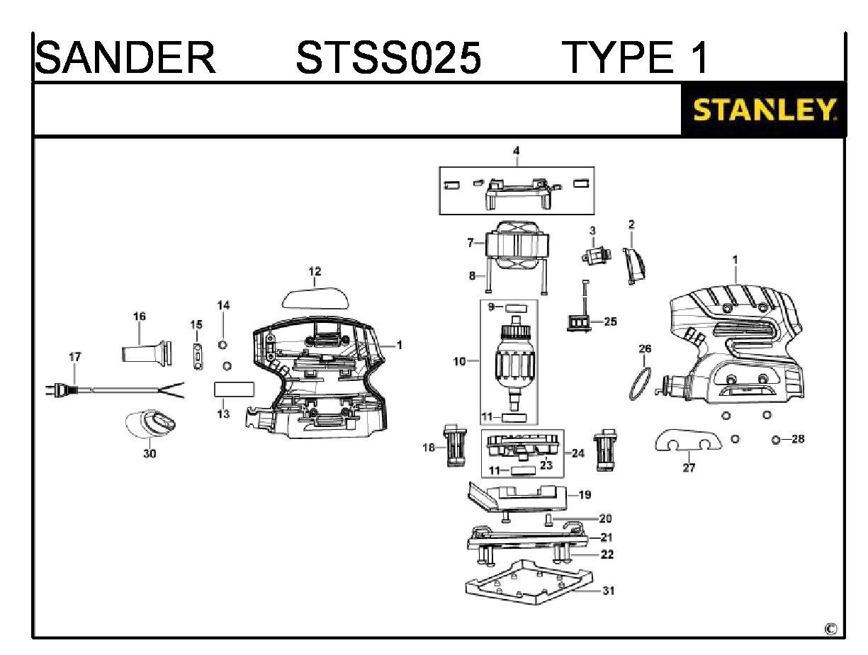 ЗАПЧАСТИ ДЛЯ МАШИНЫ ШЛИФОВАЛЬНОЙ ВИБРАЦИОННОЙ ЭЛЕКТРИЧЕСКОЙ STANLEY STSS025 TYPE 1