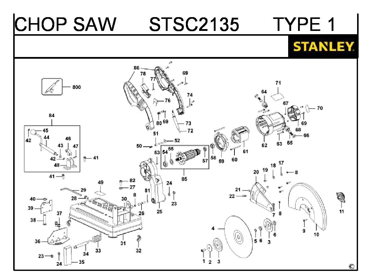 ЗАПЧАСТИ ДЛЯ ПИЛЫ МОНТАЖНОЙ ЭЛЕКТРИЧЕСКОЙ STANLEY STSC2135 TYPE 1