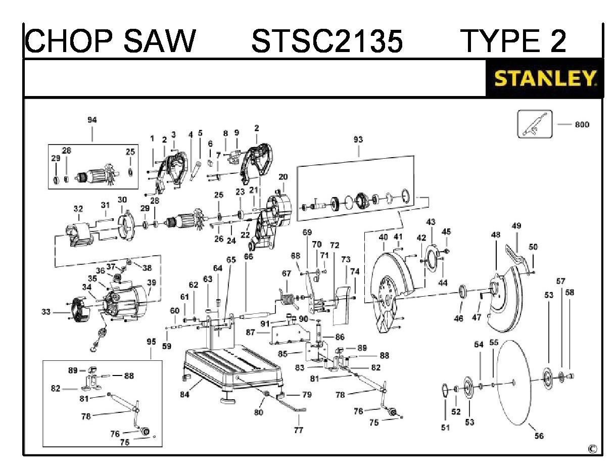 ЗАПЧАСТИ ДЛЯ ПИЛЫ МОНТАЖНОЙ ЭЛЕКТРИЧЕСКОЙ STANLEY STSC2135 TYPE 2