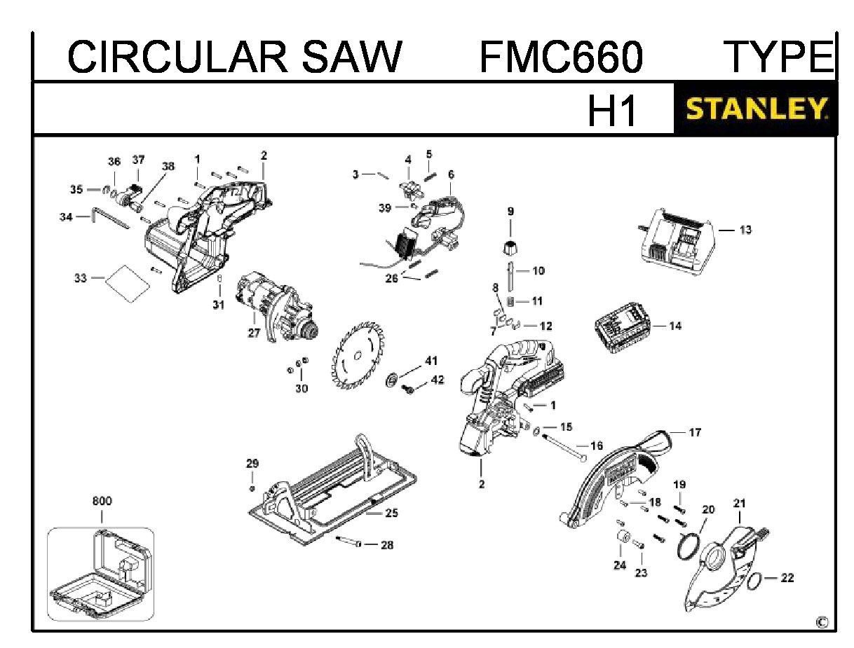 ЗАПЧАСТИ ДЛЯ ПИЛЫ ЦИРКУЛЯРНОЙ (ДИСКОВОЙ) ЭЛЕКТРИЧЕСКОЙ STANLEY FMC660 TYPE H1