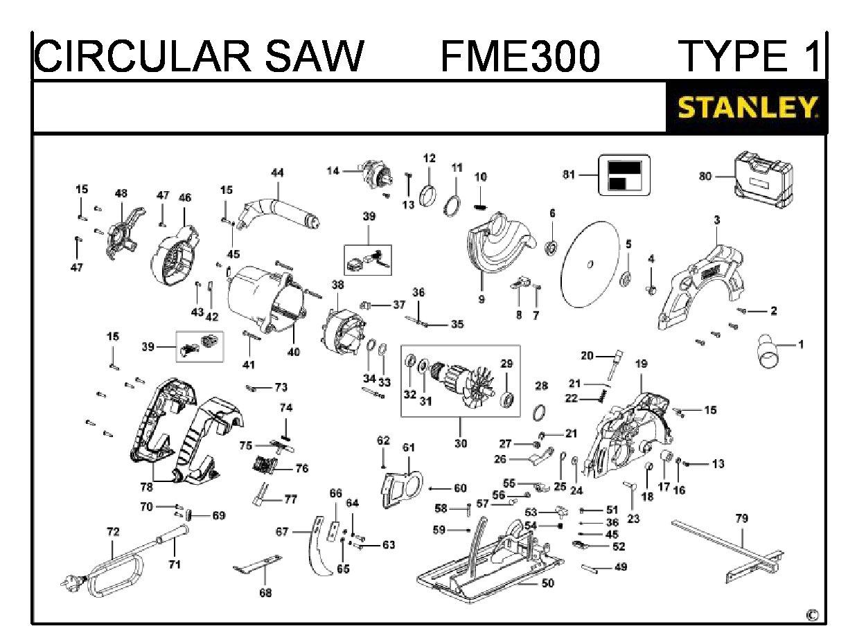 ЗАПЧАСТИ ДЛЯ ПИЛЫ ЦИРКУЛЯРНОЙ (ДИСКОВОЙ) ЭЛЕКТРИЧЕСКОЙ STANLEY FME300 TYPE 1