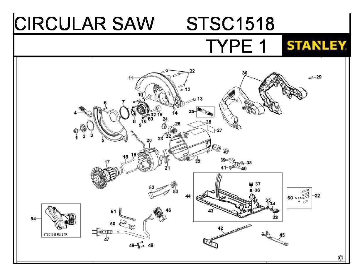 ЗАПЧАСТИ ДЛЯ ПИЛЫ ЦИРКУЛЯРНОЙ (ДИСКОВОЙ) ЭЛЕКТРИЧЕСКОЙ STANLEY STSC1518 TYPE 1