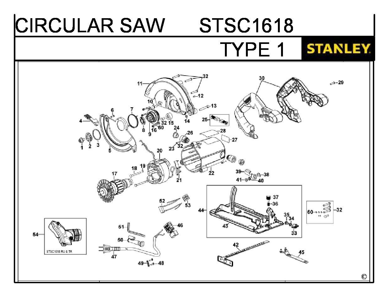 ЗАПЧАСТИ ДЛЯ ПИЛЫ ЦИРКУЛЯРНОЙ (ДИСКОВОЙ) ЭЛЕКТРИЧЕСКОЙ STANLEY STSC1618 TYPE 1