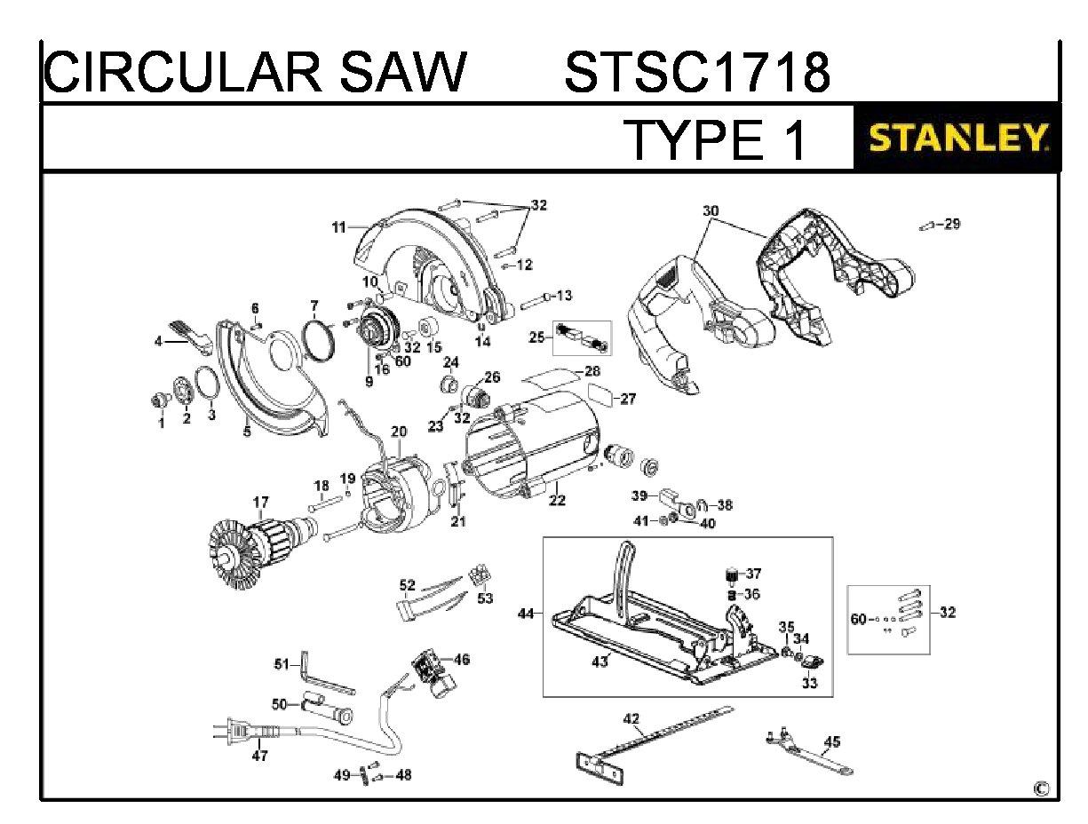 ЗАПЧАСТИ ДЛЯ ПИЛЫ ЦИРКУЛЯРНОЙ (ДИСКОВОЙ) ЭЛЕКТРИЧЕСКОЙ STANLEY STSC1718 TYPE 1