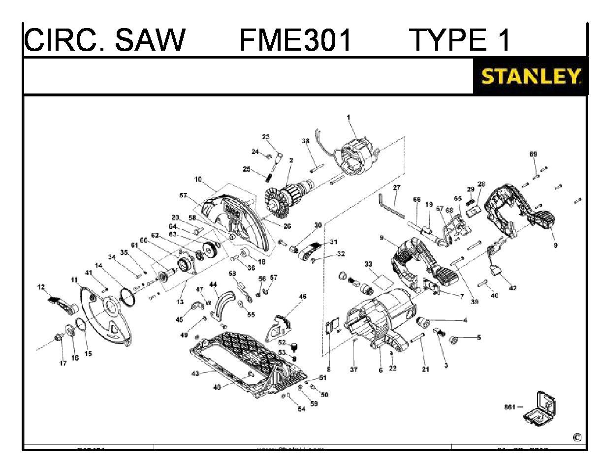 ЗАПЧАСТИ ДЛЯ ПИЛЫ ЦИРКУЛЯРНОЙ (ДИСКОВОЙ) ЭЛЕКТРИЧЕСКОЙ STANLEY FME301 TYPE 1