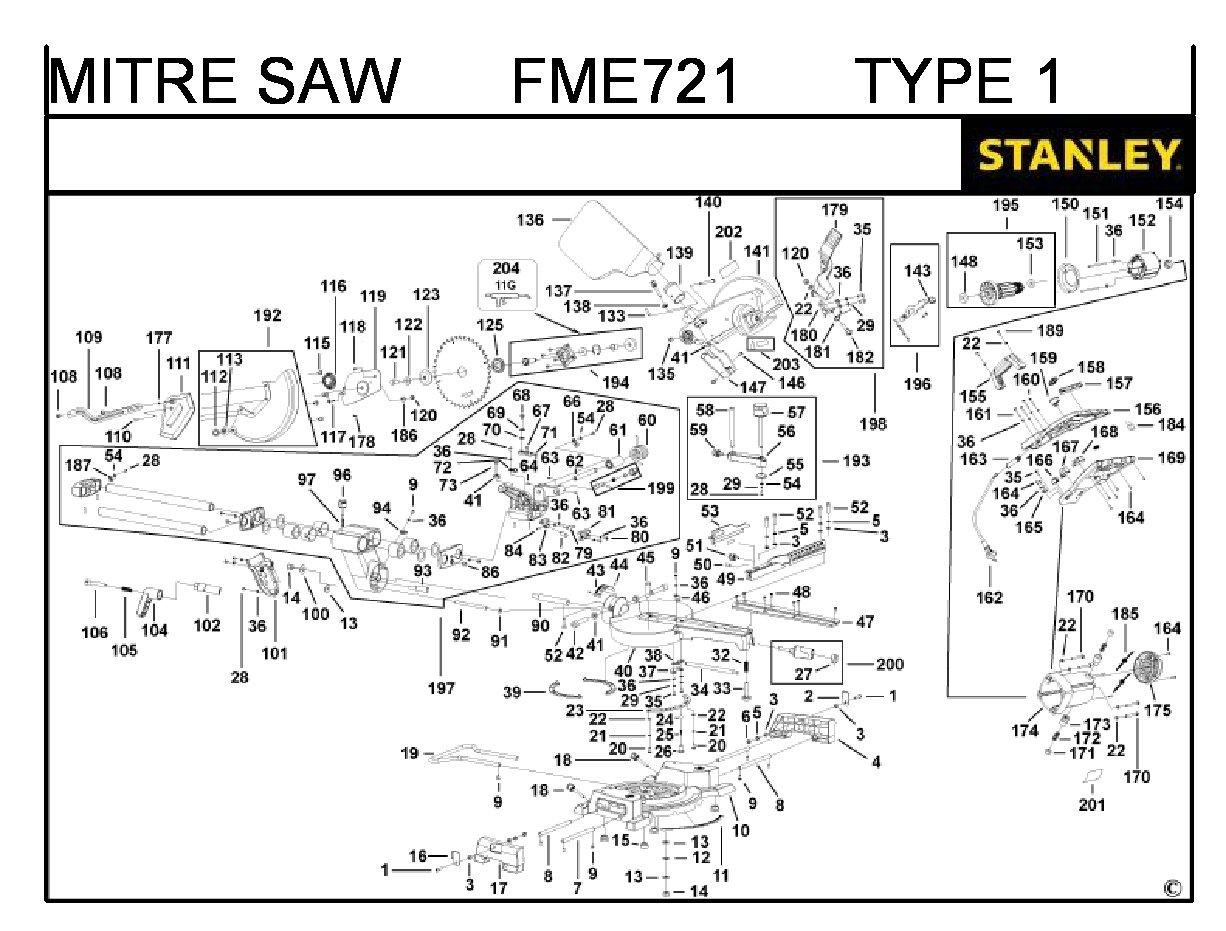 ЗАПЧАСТИ ДЛЯ ПИЛЫ ТОРЦОВОЧНОЙ ЭЛЕКТРИЧЕСКОЙ STANLEY FME721 TYPE 1