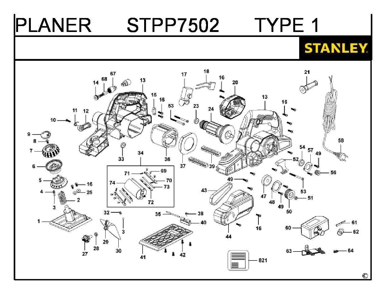 ЗАПЧАСТИ ДЛЯ РУБАНКА ЭЛЕКТРИЧЕСКОГО STANLEY STPP7502 TYPE 1