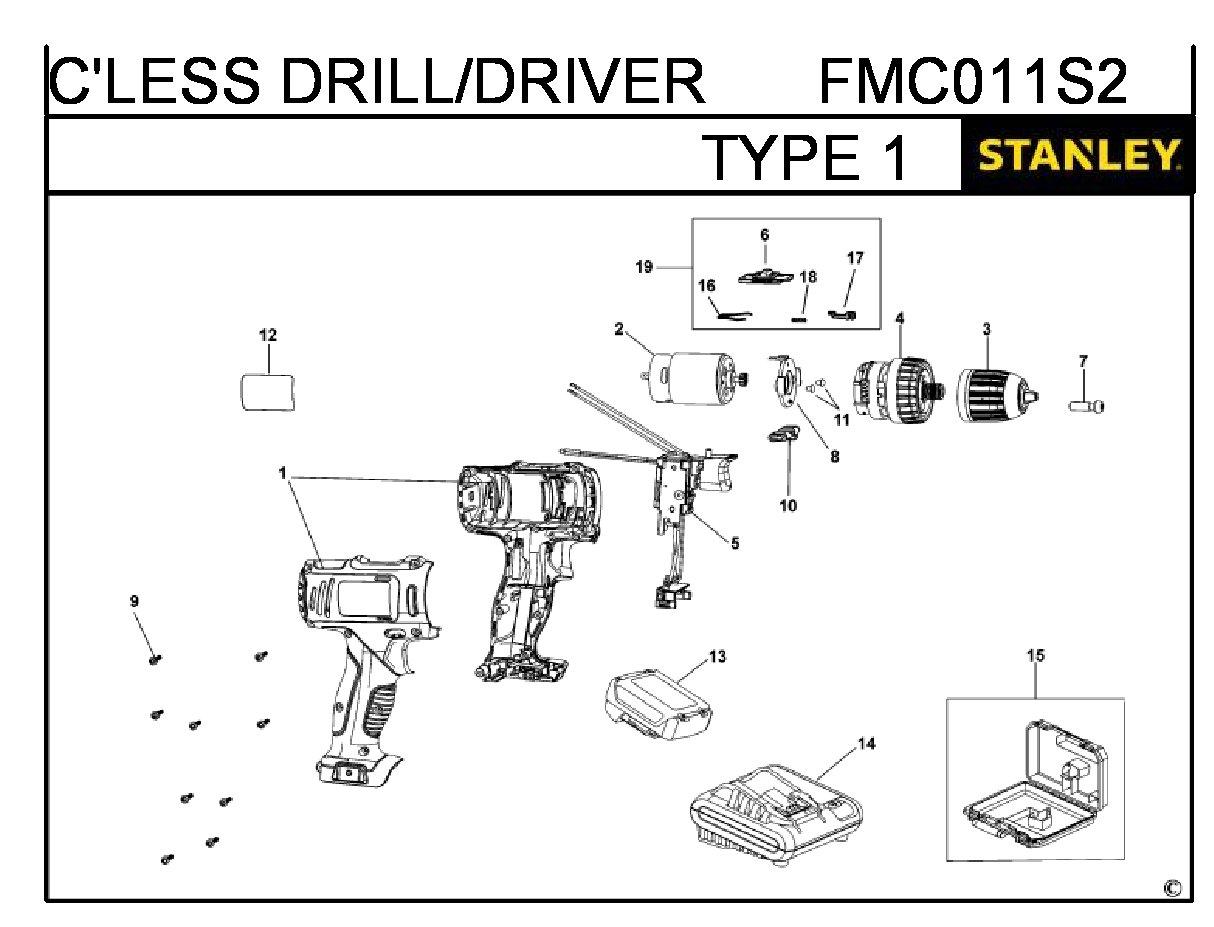 ЗАПЧАСТИ ДЛЯ ДРЕЛИ-ШУРУПОВЕРТА АККУМУЛЯТОРНОГО STANLEY FMC011S2 TYPE 1