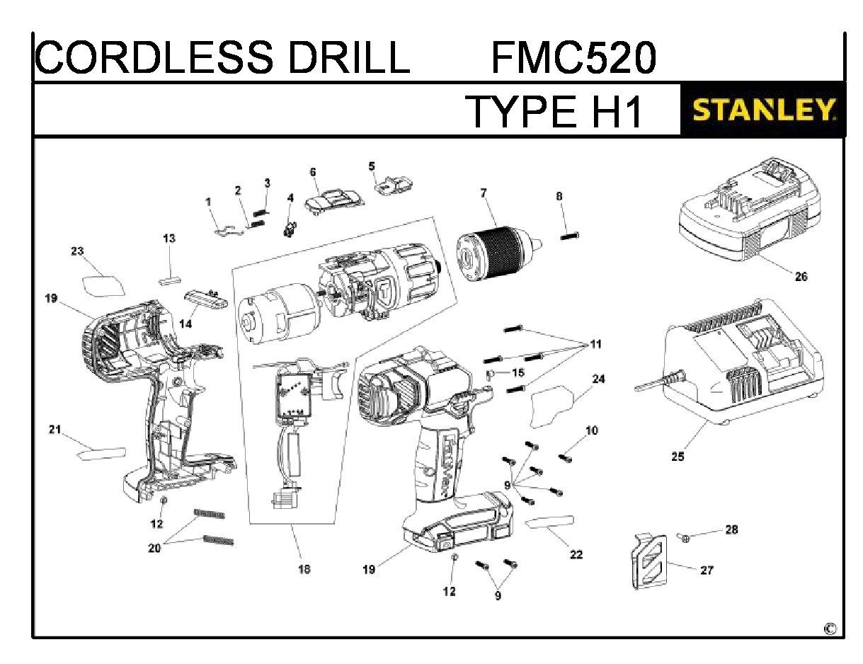 ЗАПЧАСТИ ДЛЯ ДРЕЛИ-ШУРУПОВЕРТА АККУМУЛЯТОРНОГО STANLEY FMC520 TYPE H1