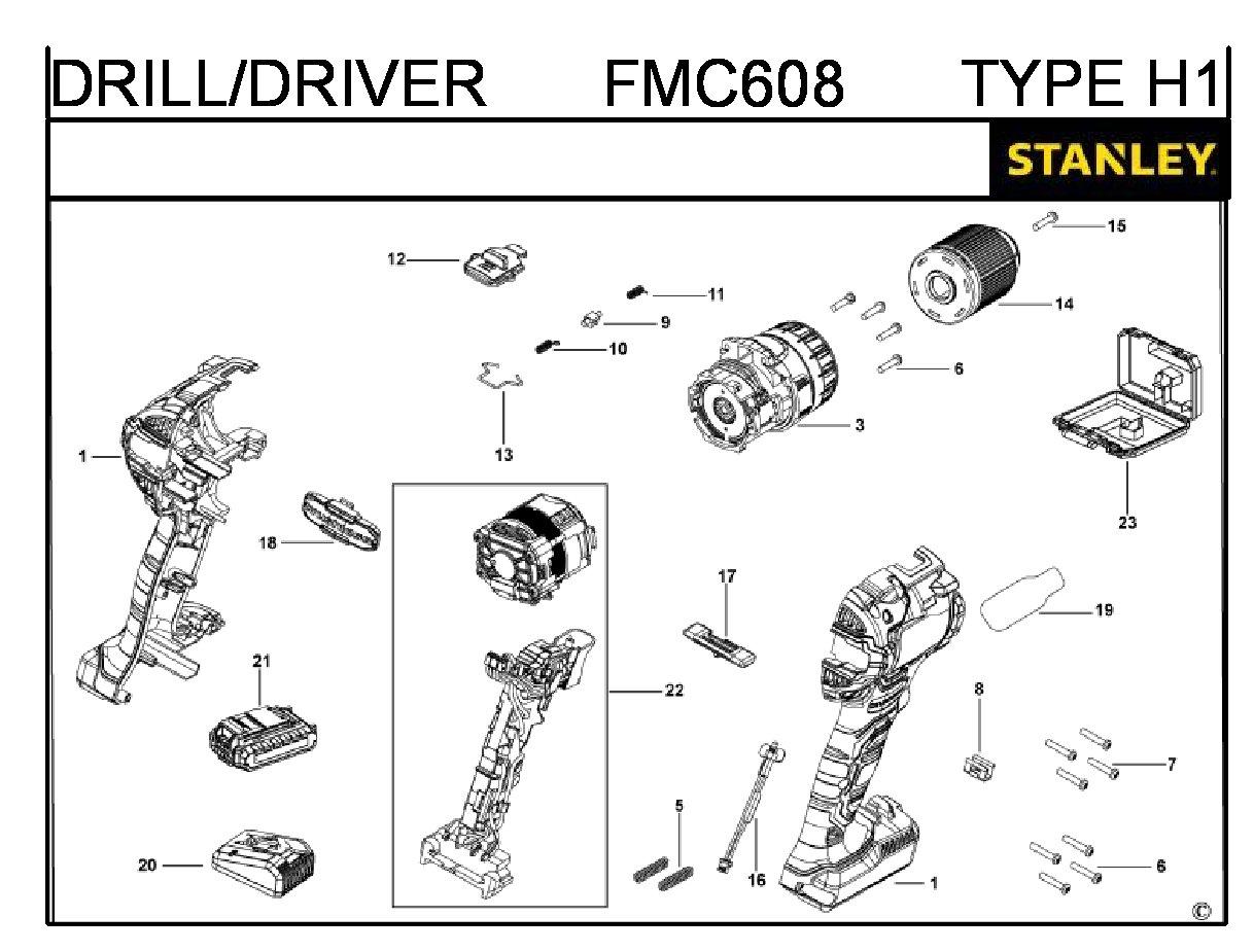 ЗАПЧАСТИ ДЛЯ ДРЕЛИ-ШУРУПОВЕРТА АККУМУЛЯТОРНОГО STANLEY FMC608 TYPE H1