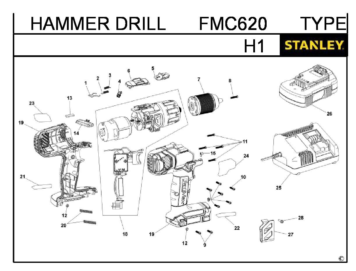 ЗАПЧАСТИ ДЛЯ ДРЕЛИ-ШУРУПОВЕРТА АККУМУЛЯТОРНОГО STANLEY FMC620 TYPE H1