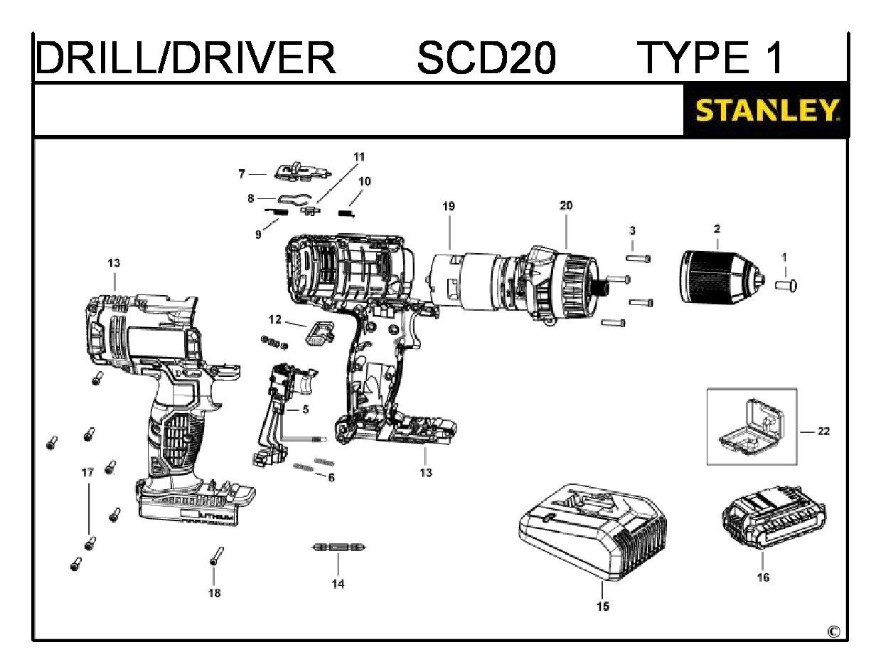 ЗАПЧАСТИ ДЛЯ ДРЕЛИ-ШУРУПОВЕРТА АККУМУЛЯТОРНОГО STANLEY SCD20 TYPE 1