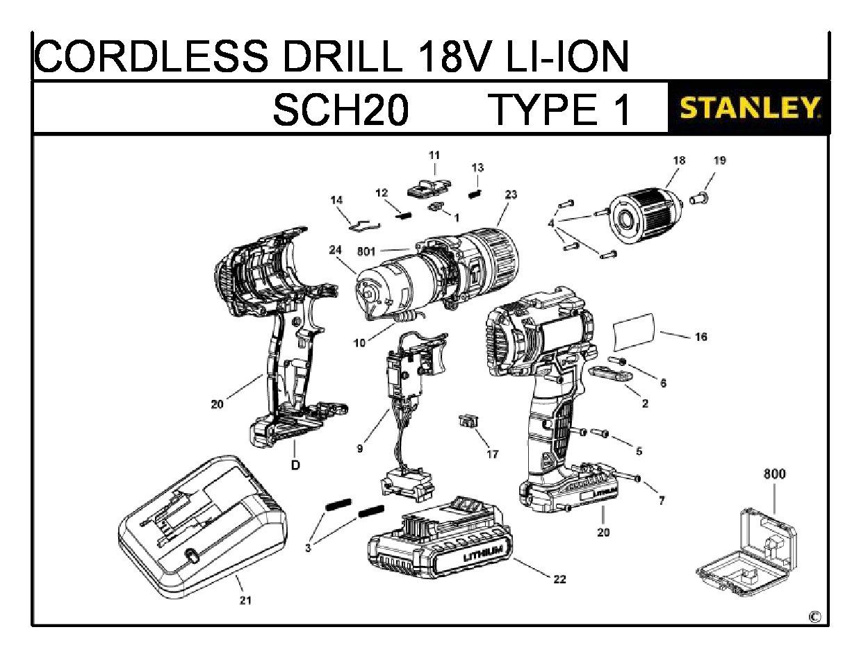ЗАПЧАСТИ ДЛЯ ДРЕЛИ-ШУРУПОВЕРТА АККУМУЛЯТОРНОГО STANLEY SCH20 TYPE 1 (18В)
