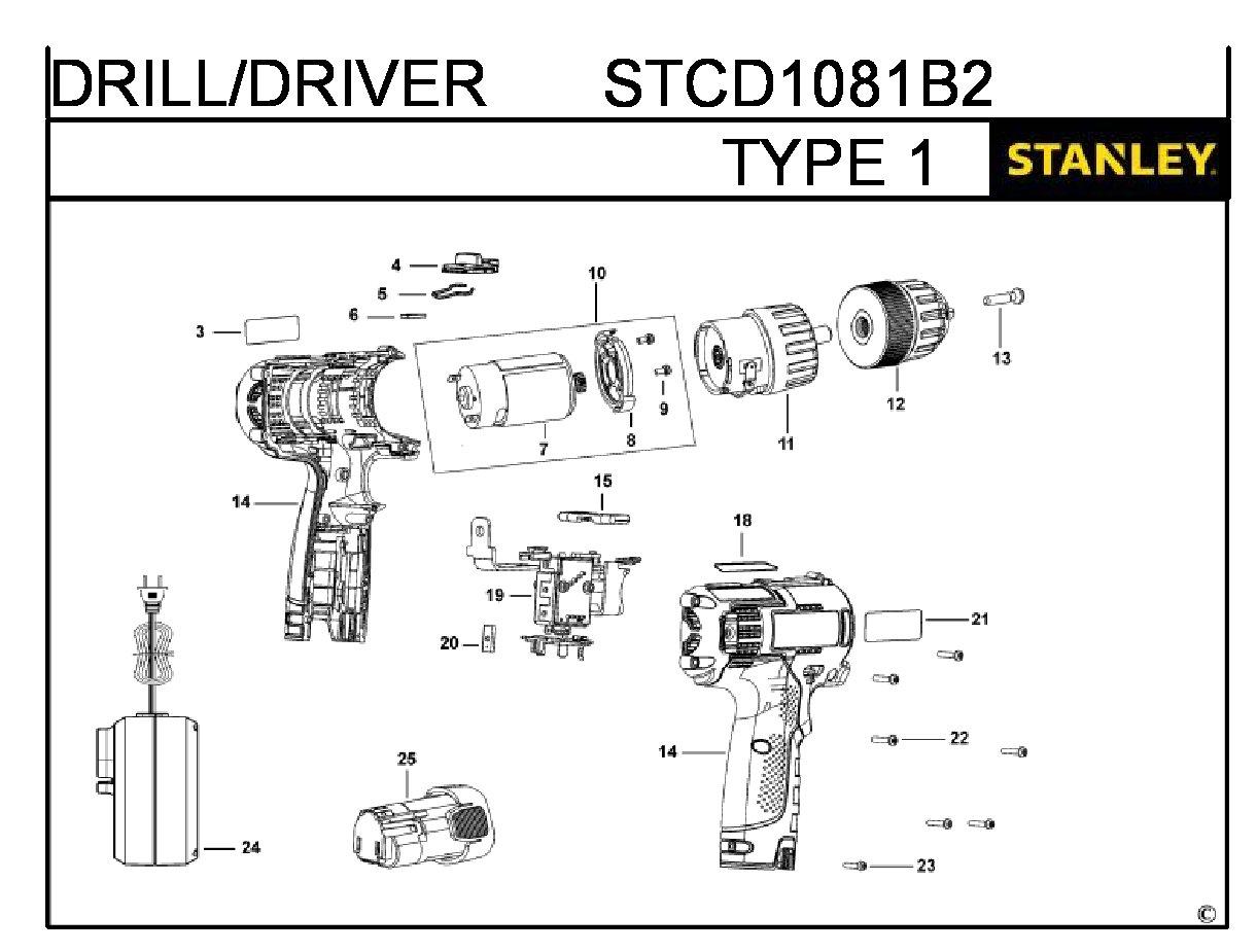 ЗАПЧАСТИ ДЛЯ ДРЕЛИ-ШУРУПОВЕРТА АККУМУЛЯТОРНОГО STANLEY STCD1081B2 TYPE 1