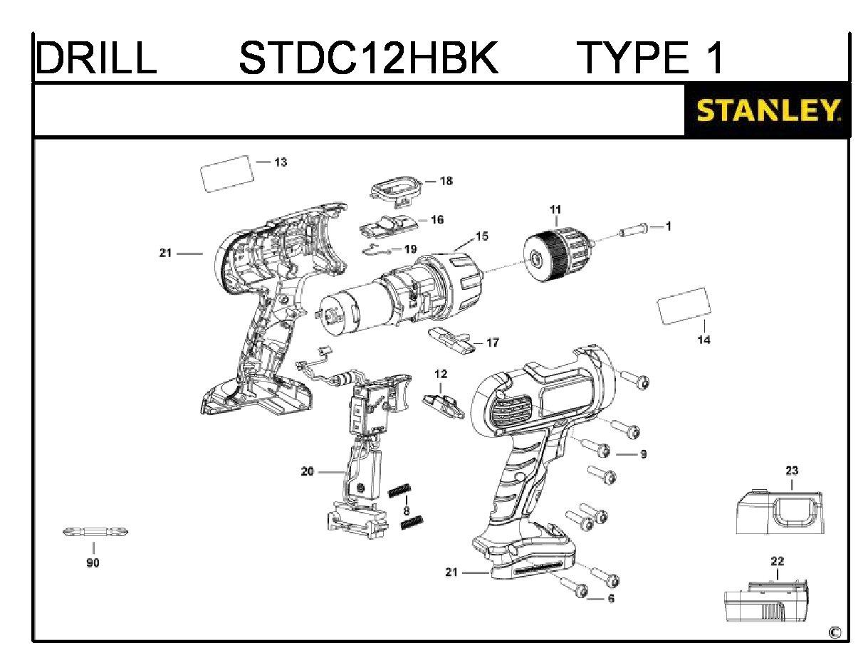 ЗАПЧАСТИ ДЛЯ ДРЕЛИ-ШУРУПОВЕРТА АККУМУЛЯТОРНОГО STANLEY STDC12HBK TYPE 1