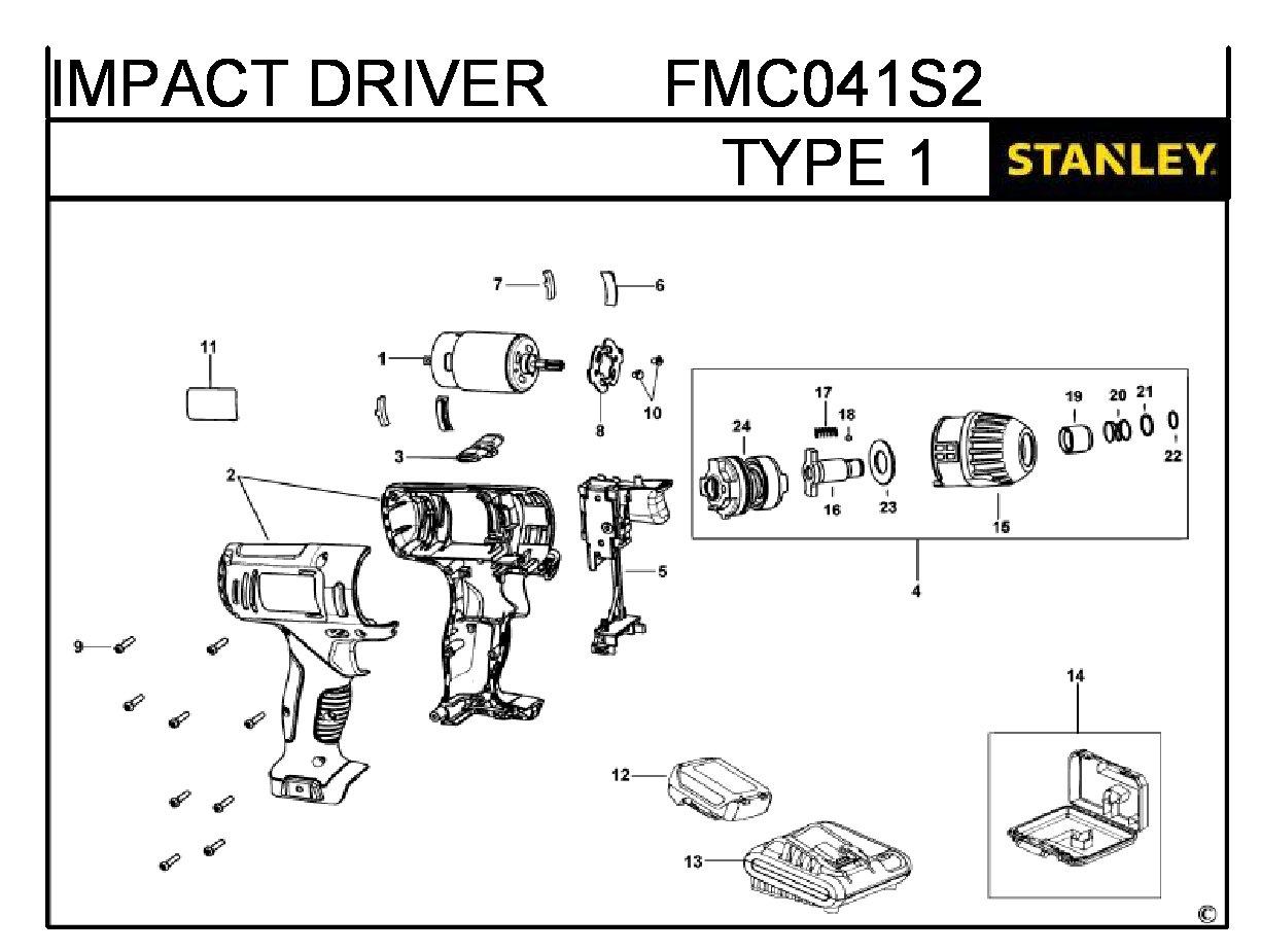 ЗАПЧАСТИ ДЛЯ ДРЕЛИ-ШУРУПОВЕРТА УДАРНОГО АККУМУЛЯТОРНОГО STANLEY FMC041S2 TYPE 1