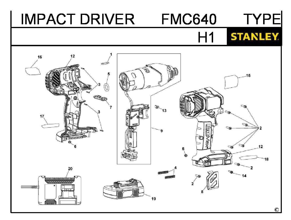 ЗАПЧАСТИ ДЛЯ ДРЕЛИ-ШУРУПОВЕРТА УДАРНОГО АККУМУЛЯТОРНОГО STANLEY FMC640 TYPE H1