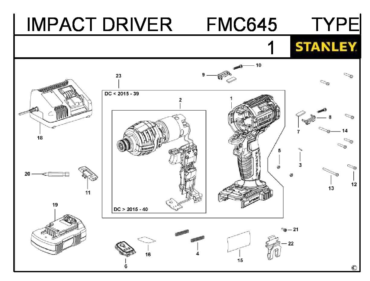 ЗАПЧАСТИ ДЛЯ ДРЕЛИ-ШУРУПОВЕРТА УДАРНОГО АККУМУЛЯТОРНОГО STANLEY FMC645 TYPE 1