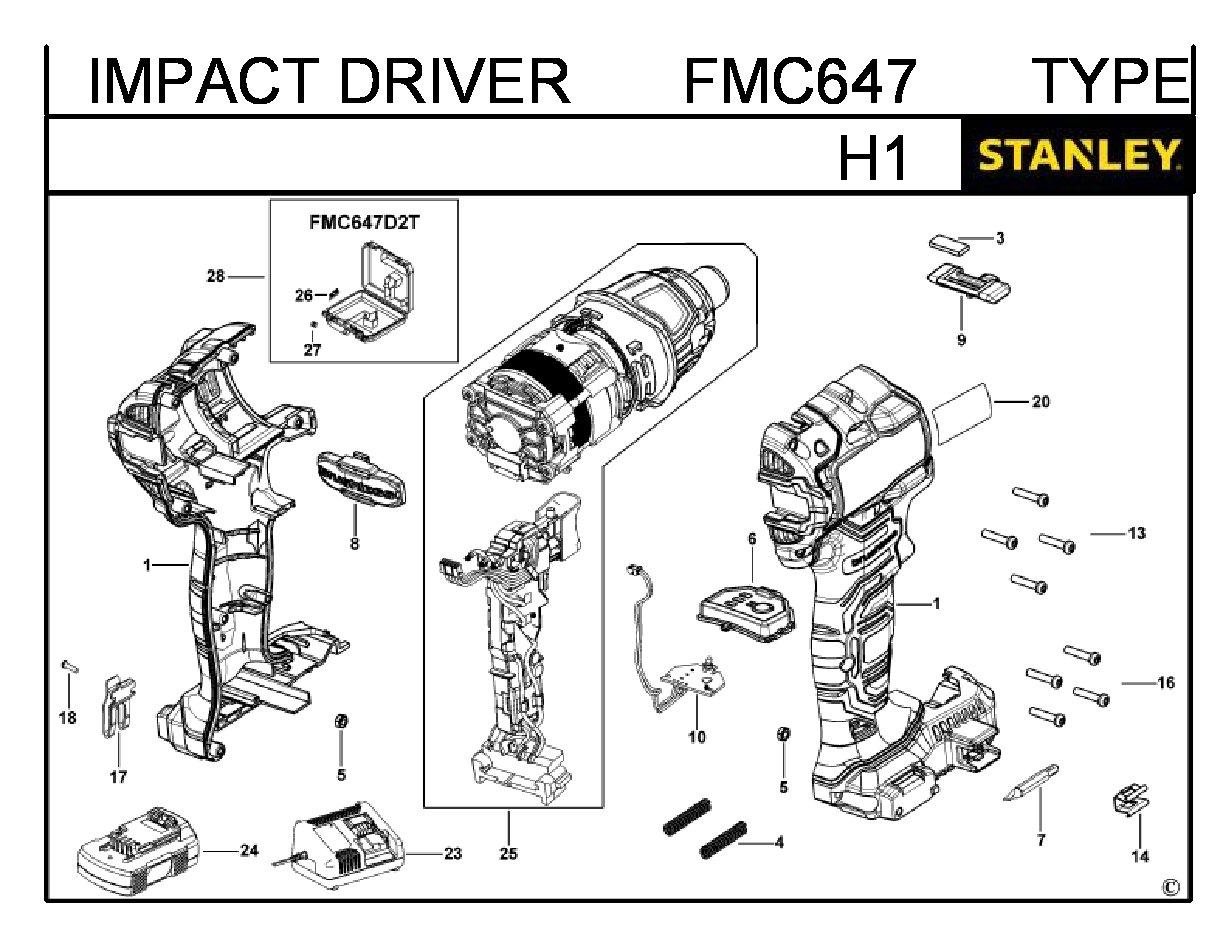 ЗАПЧАСТИ ДЛЯ ДРЕЛИ-ШУРУПОВЕРТА УДАРНОГО АККУМУЛЯТОРНОГО STANLEY FMC647 TYPE H1