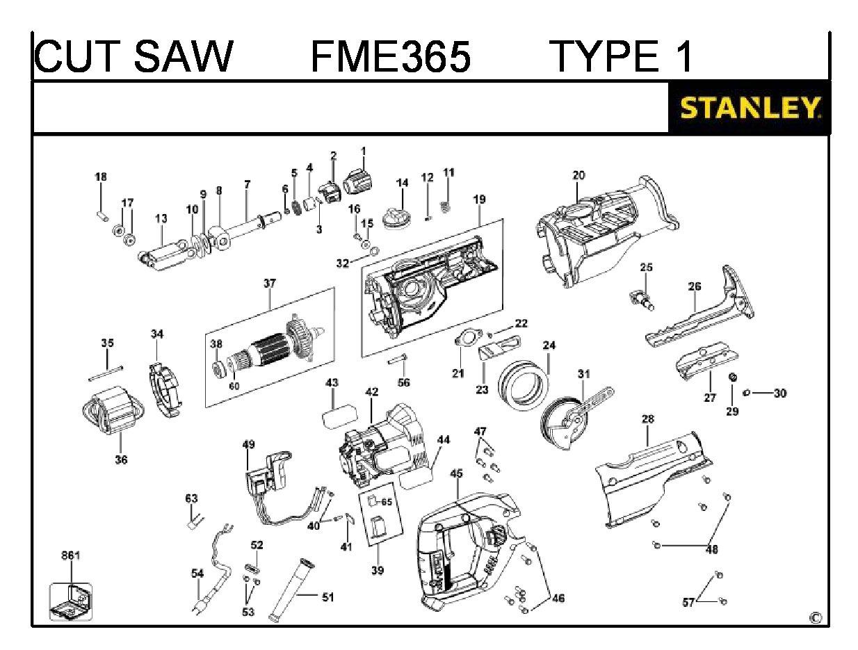 ЗАПЧАСТИ ДЛЯ ПИЛЫ САБЕЛЬНОЙ АККУМУЛЯТОРНОЙ STANLEY FME365 TYPE 1