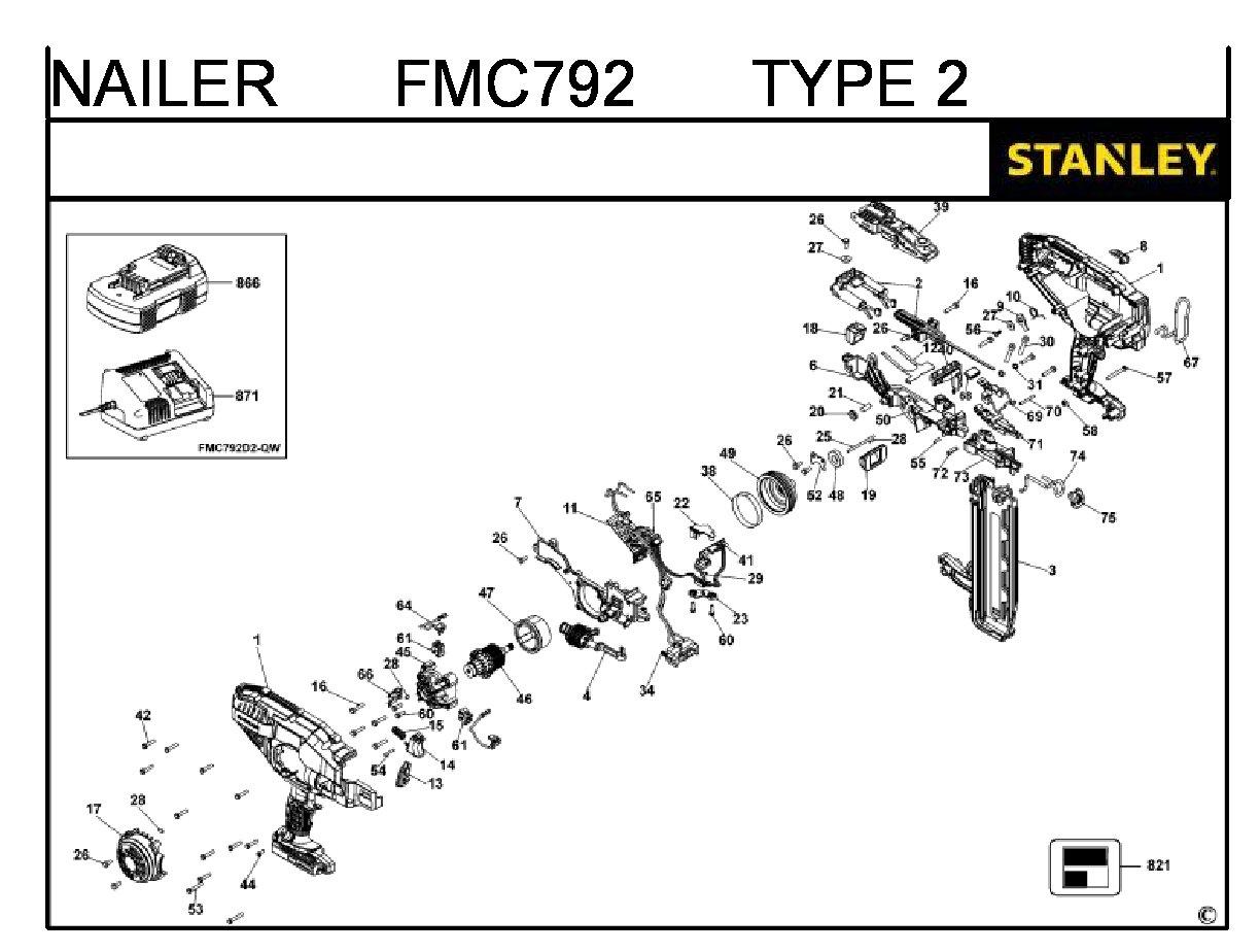 ЗАПЧАСТИ ДЛЯ ПИСТОЛЕТА ГВОЗДЕЗАБИВНОГО АККУМУЛЯТОРНОГО STANLEY FMC792 TYPE 2