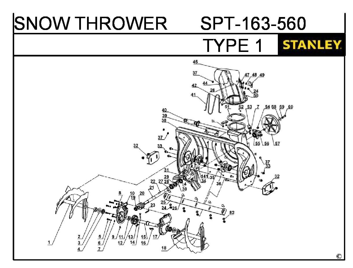 ЗАПЧАСТИ ДЛЯ СНЕГОУБОРЩИКА БЕНЗИНОВОГО STANLEY SPT-163-560 TYPE 1 (ЧАСТЬ 1)