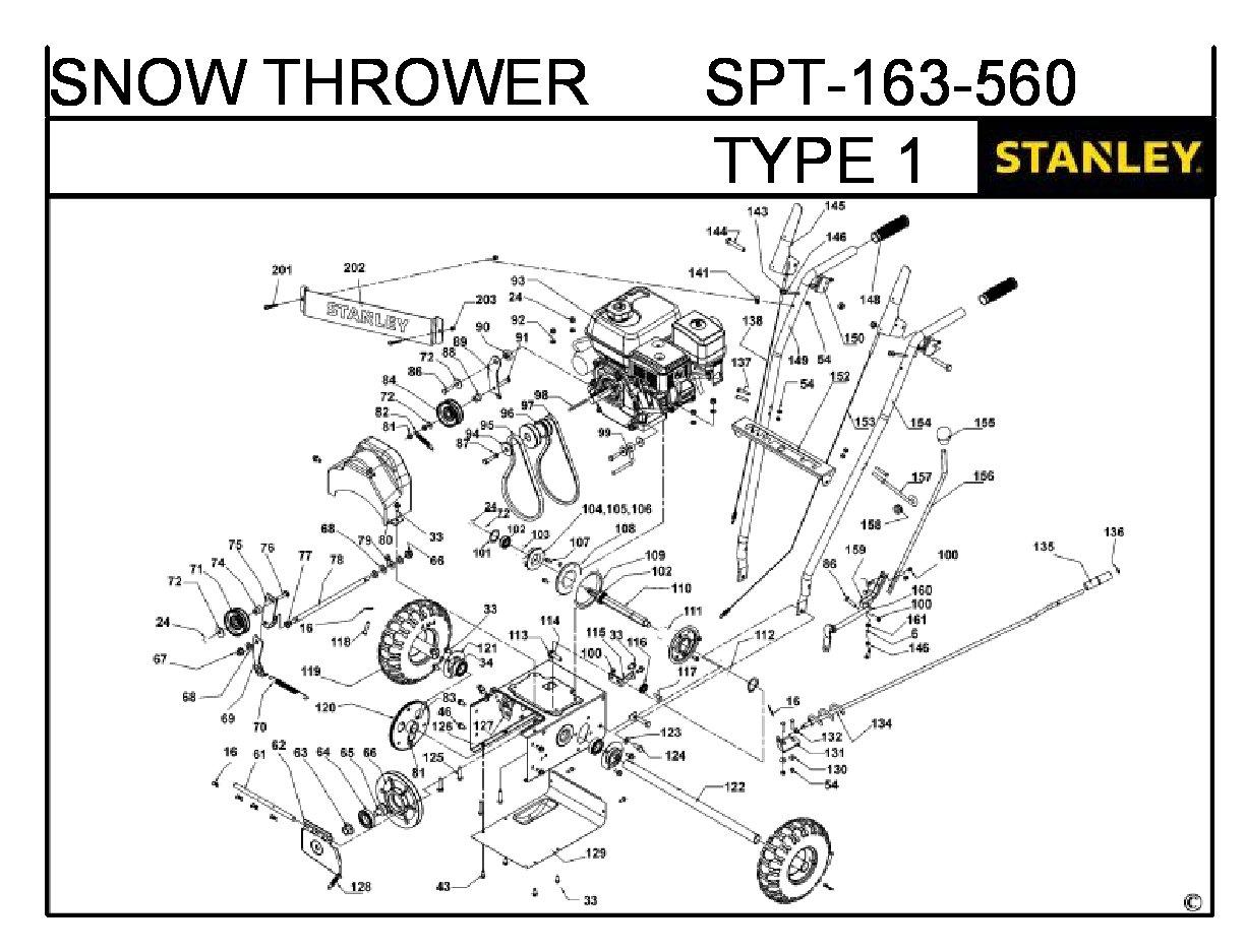 ЗАПЧАСТИ ДЛЯ СНЕГОУБОРЩИКА БЕНЗИНОВОГО STANLEY SPT-163-560 TYPE 1 (ЧАСТЬ 2)