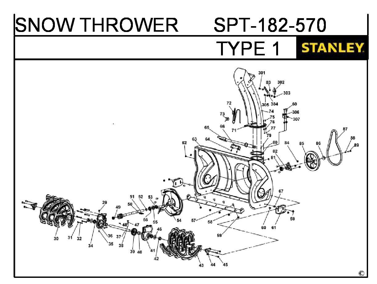 ЗАПЧАСТИ ДЛЯ СНЕГОУБОРЩИКА БЕНЗИНОВОГО STANLEY SPT-182-570 TYPE 1 (ЧАСТЬ 3)