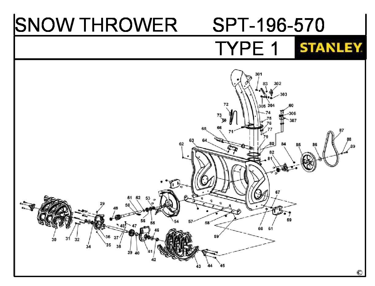 ЗАПЧАСТИ ДЛЯ СНЕГОУБОРЩИКА БЕНЗИНОВОГО STANLEY SPT-196-570 TYPE 1 (ЧАСТЬ 1)