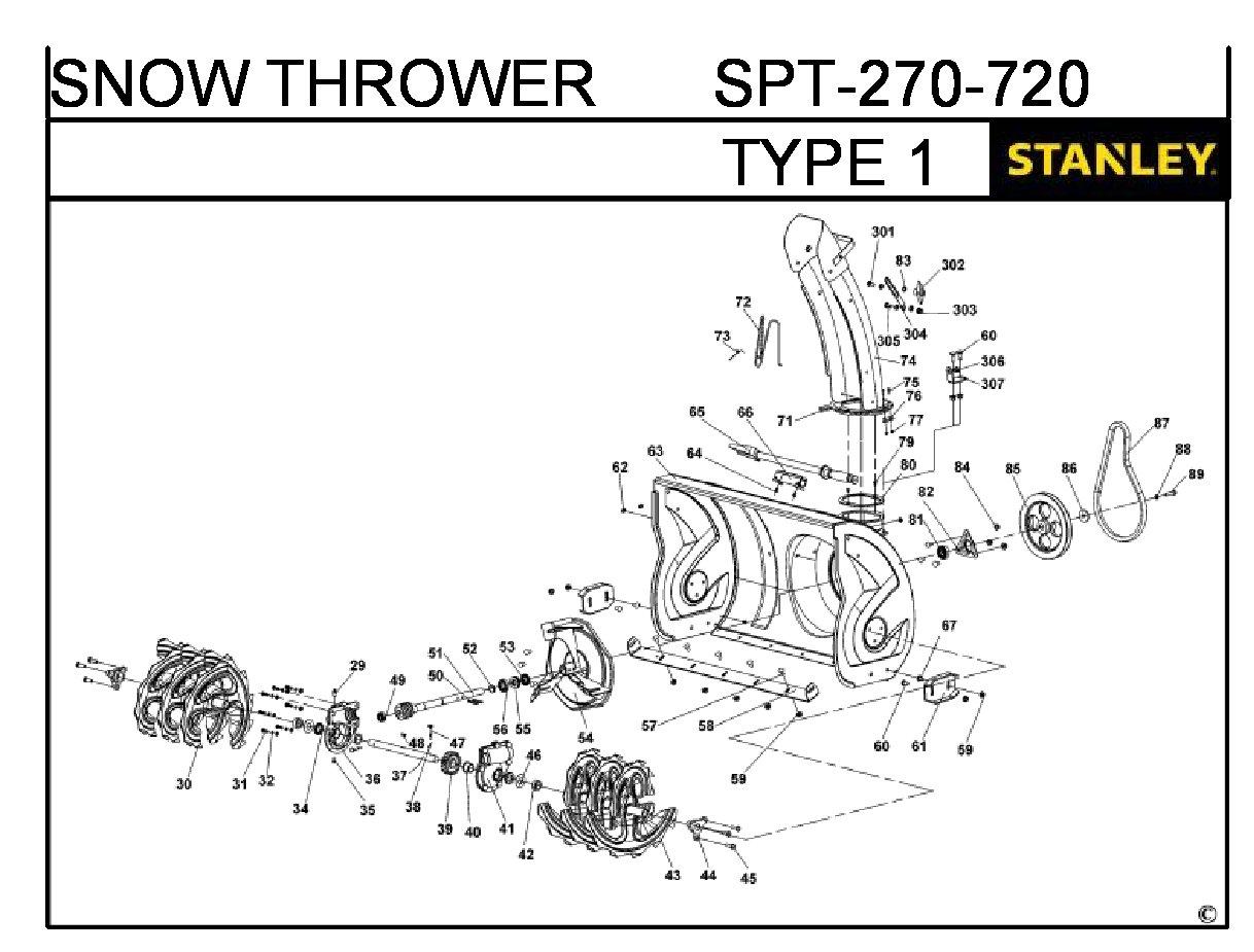 ЗАПЧАСТИ ДЛЯ СНЕГОУБОРЩИКА БЕНЗИНОВОГО STANLEY SPT-270-720 TYPE 1 (ЧАСТЬ 1)