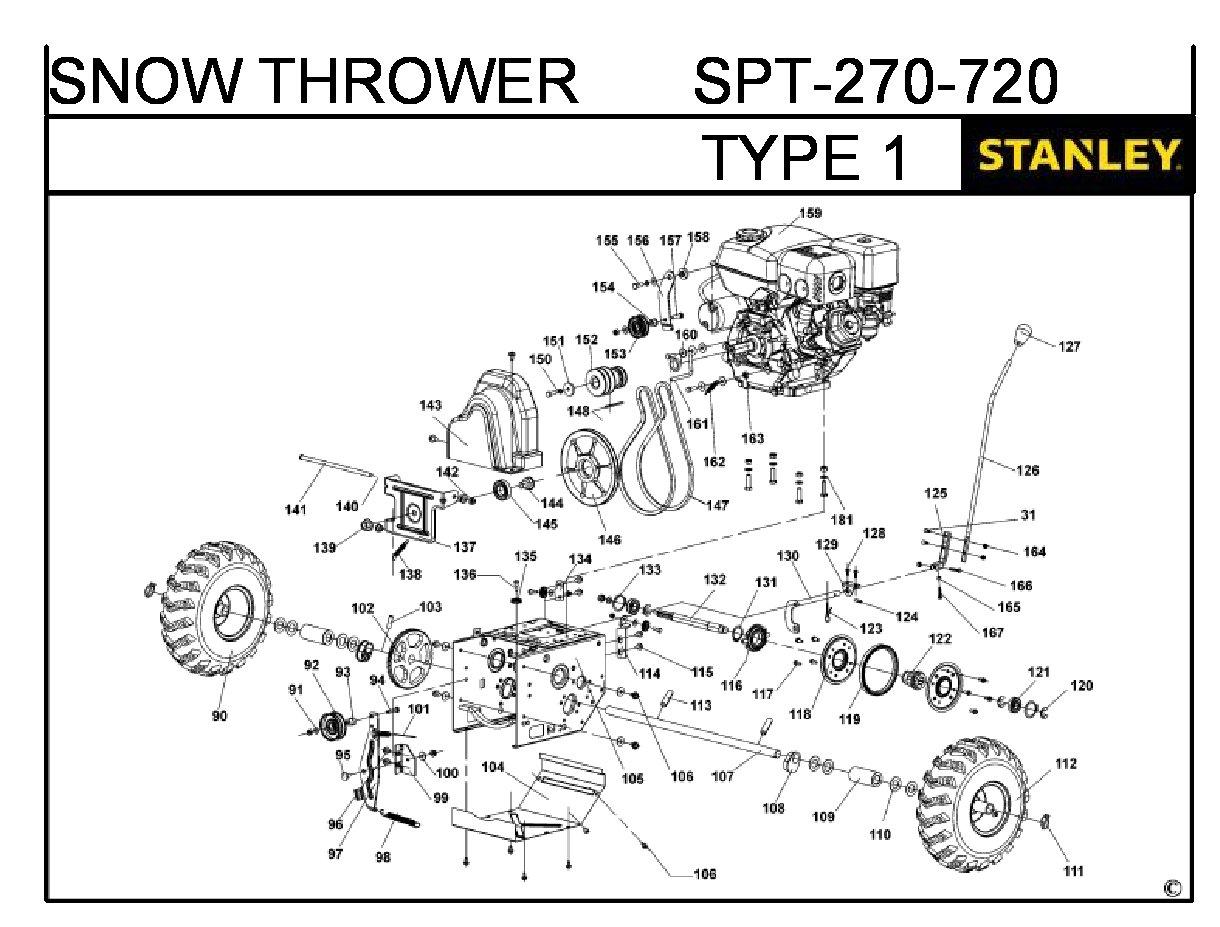 ЗАПЧАСТИ ДЛЯ СНЕГОУБОРЩИКА БЕНЗИНОВОГО STANLEY SPT-270-720 TYPE 1 (ЧАСТЬ 2)