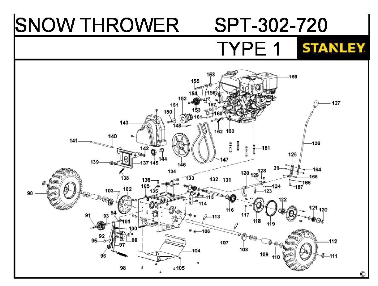 ЗАПЧАСТИ ДЛЯ СНЕГОУБОРЩИКА БЕНЗИНОВОГО STANLEY SPT-302-720 TYPE 1 (ЧАСТЬ 1)