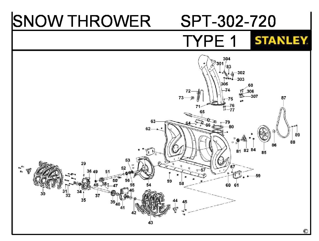 ЗАПЧАСТИ ДЛЯ СНЕГОУБОРЩИКА БЕНЗИНОВОГО STANLEY SPT-302-720 TYPE 1 (ЧАСТЬ 3)