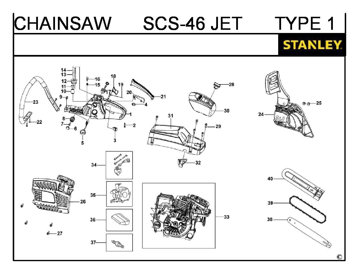 ЗАПЧАСТИ ДЛЯ ПИЛЫ ЦЕПНОЙ (БЕНЗОПИЛЫ) БЕНЗИНОВОЙ STANLEY SCS-46 JET TYPE 1