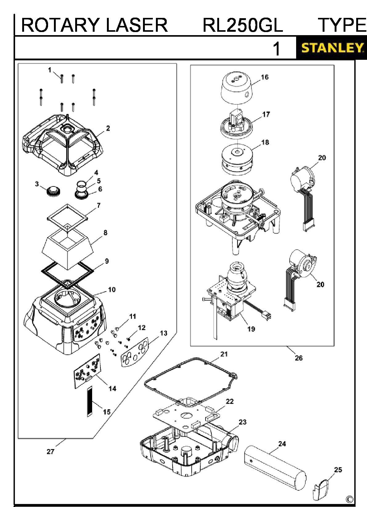ЗАПЧАСТИ ДЛЯ НИВЕЛИРА ЛАЗЕРНОГО STANLEY RL250GL TYPE 1