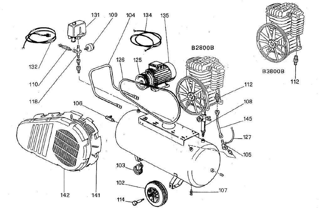 ЗАПЧАСТИ ДЛЯ КОМПРЕССОРА ПОРШНЕВОГО ABAC B2800B/100 CM2 V230 (КАТАЛОГ ОБЩЕГО ВИДА)