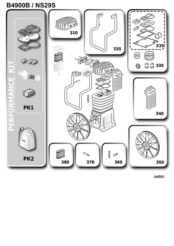 ЗАПЧАСТИ ДЛЯ КОМПРЕССОРА ПОРШНЕВОГО ABAC B4900/200 CT4 V400 (АРТ. 4116019570) (ДЕТАЛИРОВКА БЛОКА ПОРШНЕВОГО)