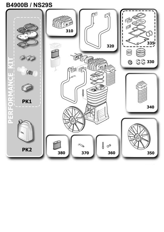 ЗАПЧАСТИ ДЛЯ КОМПРЕССОРА ПОРШНЕВОГО ABAC B4900/LN HP4 V400 (АРТ. 4116007011) (ДЕТАЛИРОВКА БЛОКА ПОРШНЕВОГО)