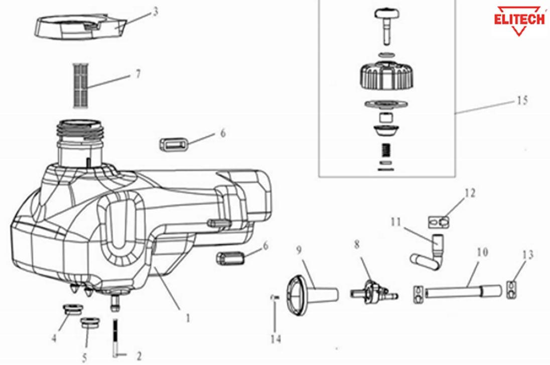 ЗАПЧАСТИ ДЛЯ ГЕНЕРАТОРА ИНВЕРТОРНОГО БЕНЗИНОВОГО ELITECH БИГ 2000ТС (БАК ТОПЛИВНЫЙ)