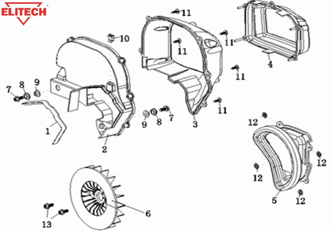 ЗАПЧАСТИ ДЛЯ ГЕНЕРАТОРА ИНВЕРТОРНОГО БЕНЗИНОВОГО ELITECH БИГ 2000ТС (КОЖУХИ)