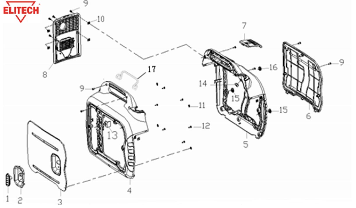 ЗАПЧАСТИ ДЛЯ ГЕНЕРАТОРА ИНВЕРТОРНОГО БЕНЗИНОВОГО ELITECH БИГ 2000ТС (КОРПУС)