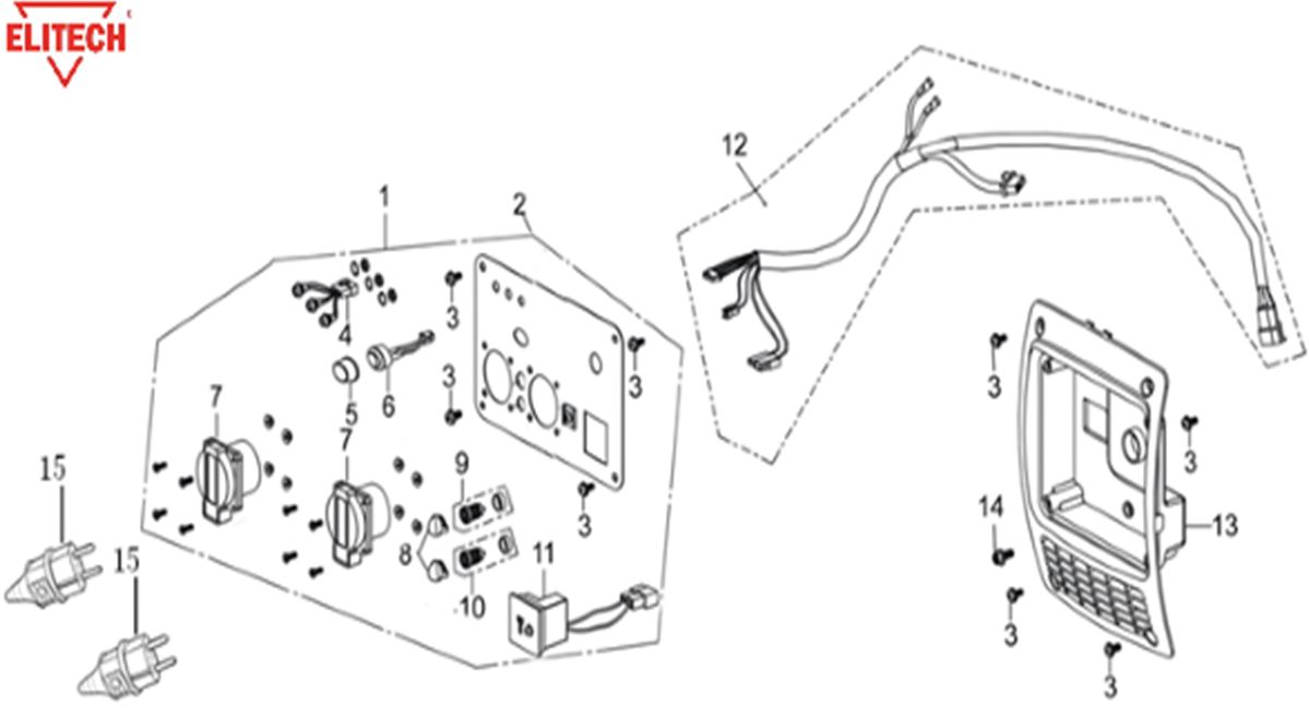 ЗАПЧАСТИ ДЛЯ ГЕНЕРАТОРА ИНВЕРТОРНОГО БЕНЗИНОВОГО ELITECH БИГ 2000ТС (ПАНЕЛЬ УПРАВЛЕНИЯ)